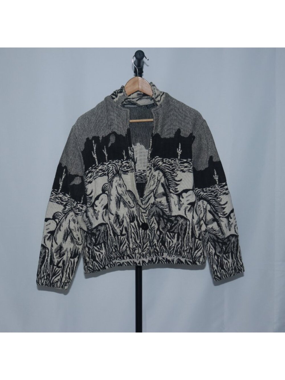 New Identity Unisex Horse Graphic 100% Cotton Tapestry Jacket Black Size M